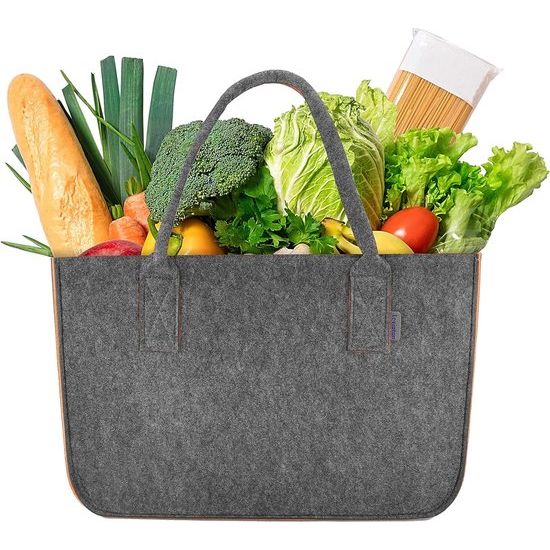 vilten tas shopper groot 30 liter boodschappentas XXL opvouwbare boodschappenmand brandhouttas kledingmand speelgoedtas donkergrijs/zwart