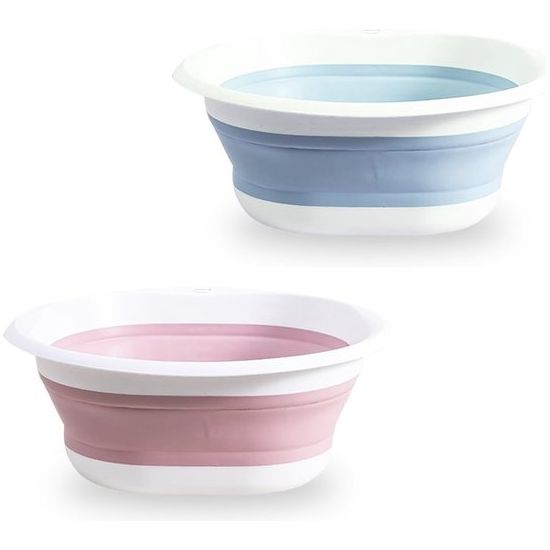 Opvouwbare kom, 2 stuks 9 l wasbak, opvouwbare opvouwbare kom, multifunctionele inklapbare spoelbak, 32 cm, ronde inklapbare wastafel, plastic bak voor outdoor, camping, wandelen (blauw en roze)