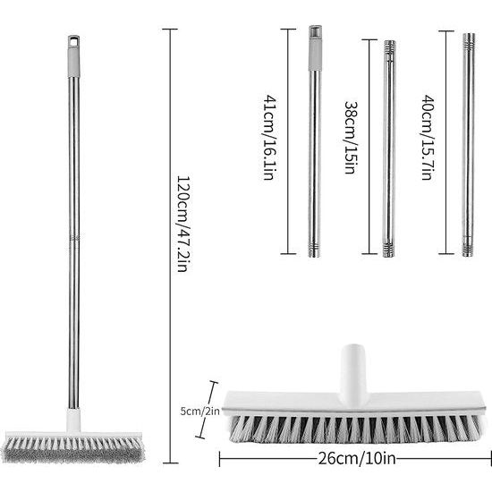 2 stuks schrobber met een lange handgreep, verstelbare roestvrijstalen handgreep, bezem met stijve borstelharen voor het reinigen van tegels, badkamer, keuken, patio