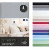 Dubbelpak hoeslakens, 120 x 200 cm, 100% gekamd katoen, 165 gsm, set van 2 lakens 120 x 200 voor matrashoogte tot 25 cm, Jersey, Premium, lichtgrijs, 120 x 200 cm + 30