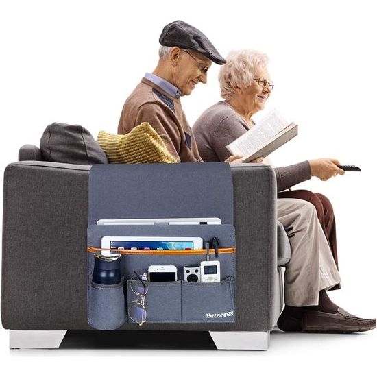 Bank Armsteun Organizer Opbergtas met 5 Zakken voor Bank Stoel Bed Armsteun voor TV Afstandsbediening Mobiele Telefoon Boeken Tijdschriften - Blauw Grijs