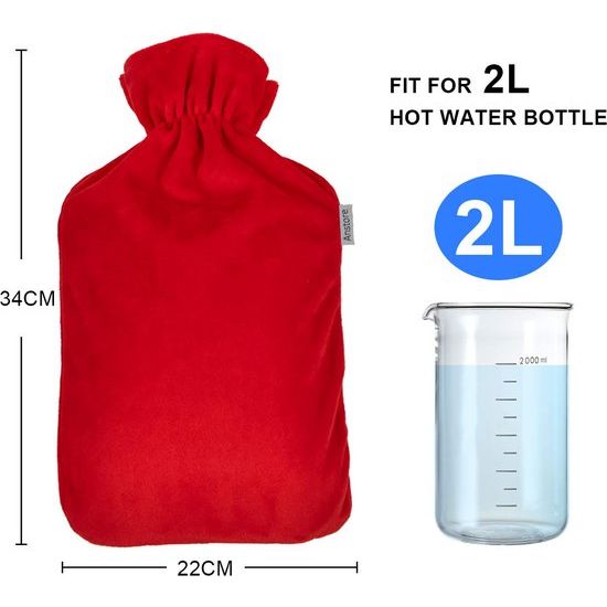 Hot water bottle cover, 2 stuks, fluffy coral fleece, cover voor 2 liter warmwaterfles, grijs en rood (zonder warmwaterfles)