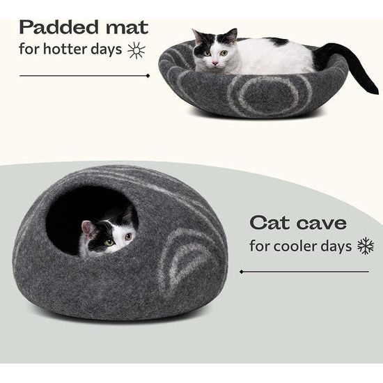 Kattenmand Cave - Milieuvriendelijke bedden van 100% merinowol voor katten en kittens (M, donkergrijs)