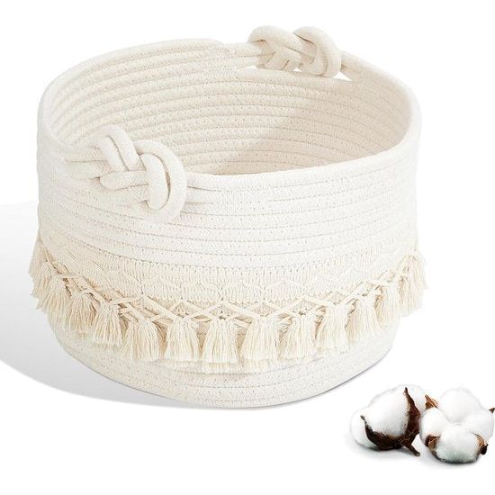 Opbergmand, katoenen mand, gevlochten kinderspeelgoedmand, geschenkmand, kinderkamer, opslag voor planken en kasten, badkamer, luiertafel, accessoires, organizer, badkamer (24 x 17 cm)