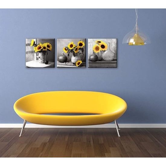 Zonnebloem foto canvas foto canvas zonnebloemen verlangen naar zon kunstdrukken op canvas schilderij woondecoratie voor woonkamer slaapkamer hal muur Kerstmis 30 x 30 cm 3-delige set