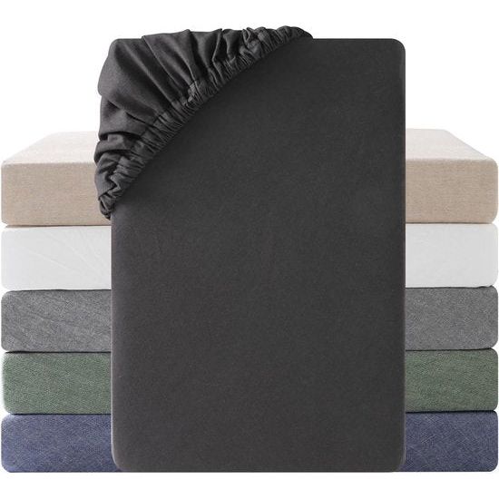 Hoeslaken 160 x 200 cm, 100% gewassen katoenen laken, hoeslaken, ademend, jersey met linnenachtige grip, Öko-Tex gecertificeerd