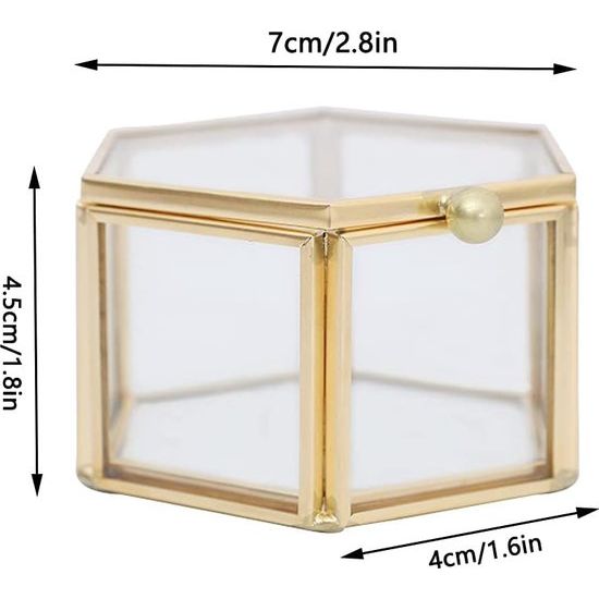 Sieradendoosje van glas, juwelendoos van metaal en glas, geometrisch glazen terrariumbox, voor het bewaren en presenteren van ringen, oorbellen en bloemen