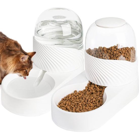 2-pack automatische kattenvoer en waterdispenser, 2 liter zwaartekrachtvoer en bewateringsset, gemakkelijk schoon te maken, wit