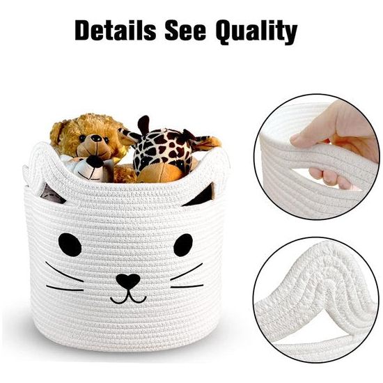 Children's Storage Basket, Baby Toy, Cotton Rope Storage Basket, Braided Laundry Basket, Foldable Nursery Decoration, Cat (40 x 28 x 28 cm)