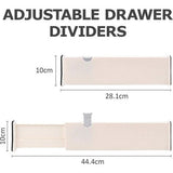 Ladeverdelers, verstelbare ladeverdelers, set van 4 afscheiders voor kledingopslag, gemaakt van gaas, ladekast, badkamer, keukenopslag, kast, kantoor, wit, 28,1 - 44,4 cm