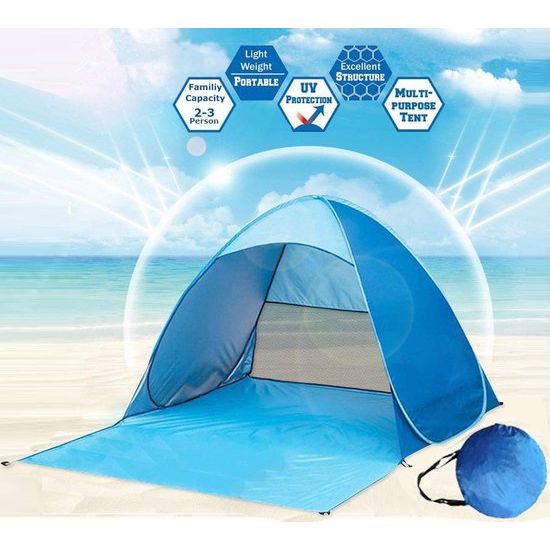 Strandtent pop-up, Xndryan draagbare strandtent, zonwering voor 2-3 personen, UV-bescherming strandtent voor familie, strand, camping, tuin