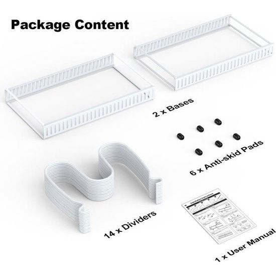 Housolution pannenhouder voor lade, uitbreidbare potdekselhouder met 14 verstelbare verdelers, potdeksel opbergpan organizer dekselhouder voor keuken, wit