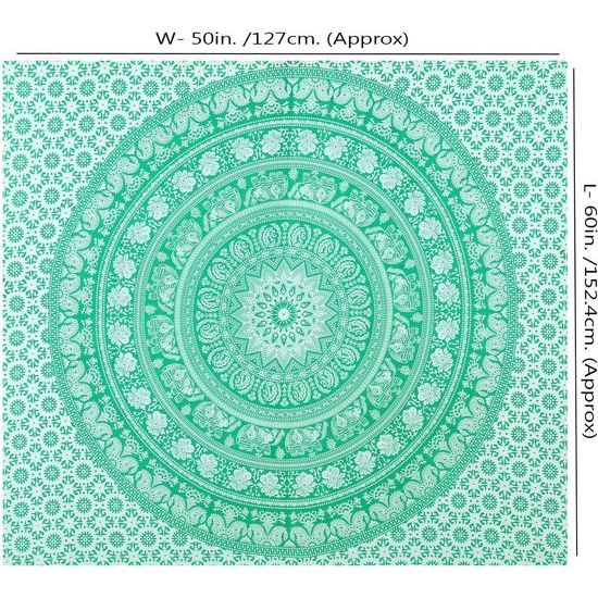 Wanddeken Mandala - Indiase decoratieve strandhanddoek olifant werptapijt - 152 x 127 cm - groen Vertaling: Wandkleed Mandala - Indiase decoratieve strandhanddoek olifant tapijt - 152 x 127 cm - groen