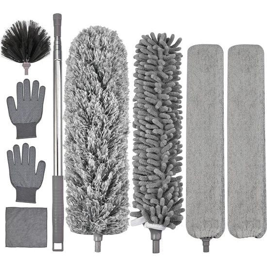 9 stuks telescopische stofdoek wasbaar, max. lengte 25 cm, met telescoopsteel, uittrekbare plumeau voor deken, stofdoek, wasbaar, moeiteloos stof en spinnenwebben