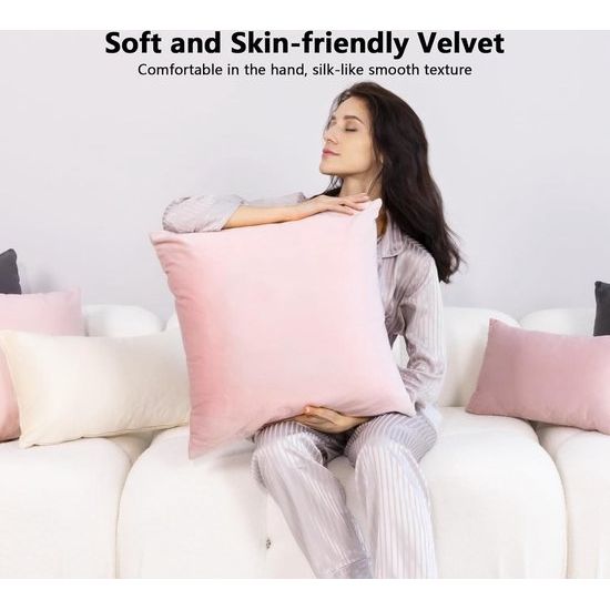 Fluwelen kussenhoezen, superzachte kussenhoes, 50 x 50 cm, glanzend decoratief bankkussen, knuffelige kussenhoes, bankkussen voor bank, slaapkamer, roze, set van 2