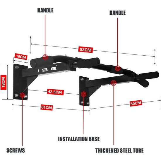 Multifunctionele fitness-optrekstang voor plafondmontage, turnstang, tot 200 kg, anti-slip handgrepen, ontelbare pull-up oefeningen, inclusief wandbeugel en 8 heavy duty pluggen voor wandmontage