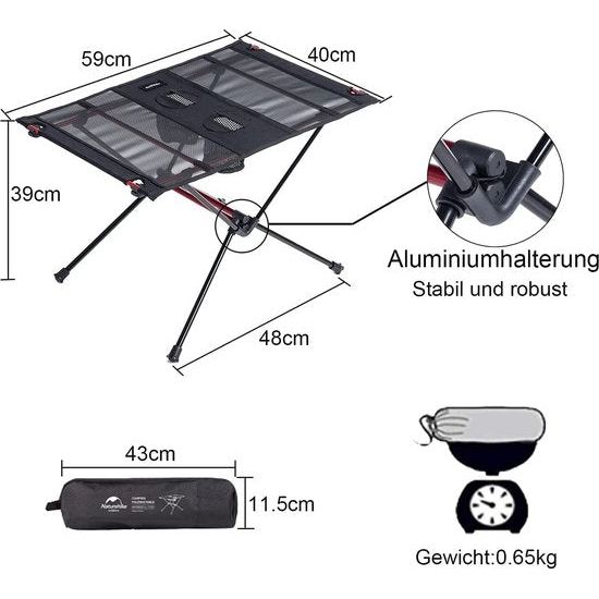 Opvouwbare picknicktafel, aluminium, campingtafel, klaptafel voor kampeerders in de open lucht, met 2 flesbanden, ultralichte draagbare campingtafel voor outdoor-activiteiten