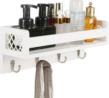 Houten wandrek voor organizer, keuken, kruidenrek, wandrek met 4 haken voor sleutelplank, opbergruimte, badkamer, boekenkast van hout voor slaapkamer, wanddecoratie, kantoor en huishouden. (wit)