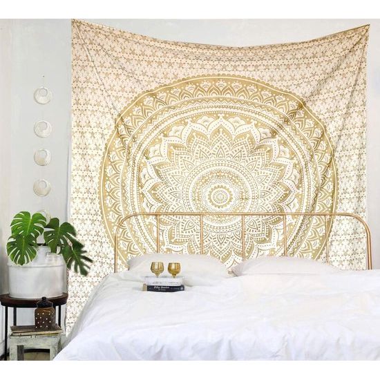 Wandtapijt mandala, boho wanddecoratie, witgoud, esthetische kamerdecoratie, psychedelisch wandtapijt, 132 x 152 cm Wandtapijt mandala, boho wanddecoratie, witgoud, esthetische kamerdecoratie, psychedelisch wandtapijt, 132 x 152 cm