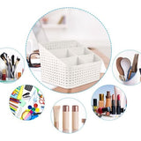 Cosmetic opbergmand, organizer, rotan opberghouder met 5 vakken, Kunststof make-up, opbergruimte, desktop organizer, cosmetica, multi-grid opbergdoos voor bureau en kantoor