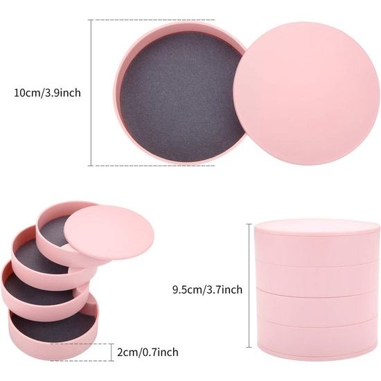 Ronde voor sieradenkistje, torencosmetica-organizer, 4 niveaus draaibaar sieradendoosje, sieradenopslag voor ringen, oorbellen, halskettingen, verjaardag, meisjes, vrouwen, cadeau, Kunstleer