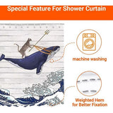 Shower Curtain, 120 x 200 cm, Cats and Dolphins, Weighted Hem, Anti-Mould Textile, Water-Repellent, Washable Polyester Bath Curtains with 8 Eyelets and Shower Curtain Rings for Bathroom,