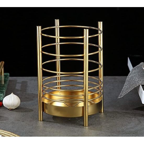 Keukengereihouder voor aanrecht, roestvrijstalen gebruiksvoorwerpen, gouden titanium coating gebruiksvoorwerpopslagcaddy organisator, kookgereihouder, eenvoudige reiniging (goud / 7,4 x 5,2 inch)