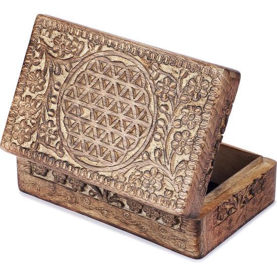 Handgesneden decoratieve houten kist met Keltisch bloemensnijwerk, multifunctioneel gebruik als sieradenopslag, sieradenhouder of horlogedoos, ideaal als cadeau