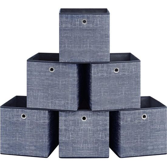 Opbergdoos, set van 6 opbergdozen van vliesstof met handvat, dozen opslag, 30 x 30 x 30 cm, organizer box, voor kubusrek, vouwdoos, kledingopslag, mist blauw