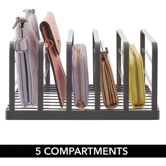 Clutch Organizer – praktische handtassen opbergen met 5 vakken voor clutches, portefeuilles, kaartenetuis enz. – portemonnee houder van kunststof – set van 2 – grafiet