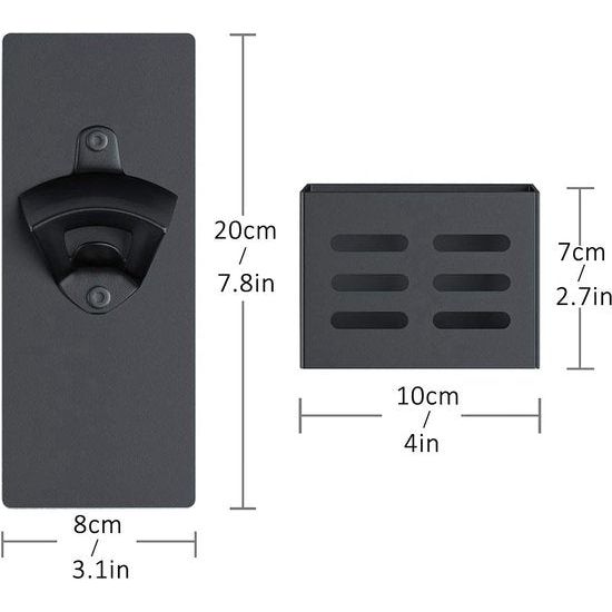 Magnetische flesopener met opvangbak, wandmontage, koolstofstaal, bierflesopener voor keuken, koelkast, biergeschenken voor mannen (zwart)