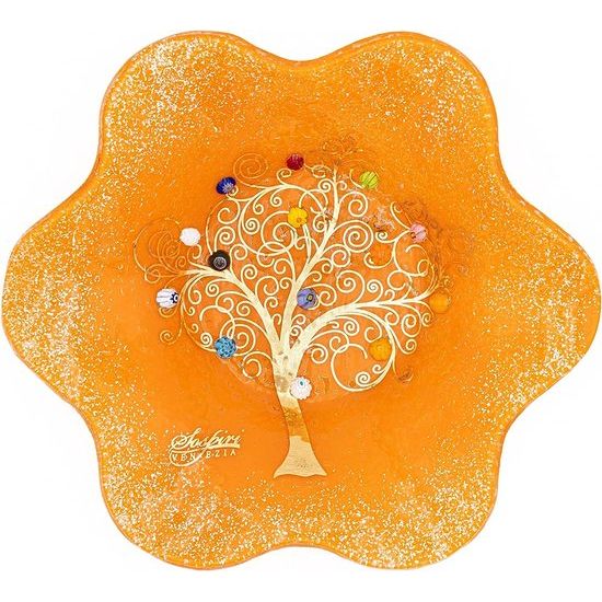 Venezia Schaal Bord Decoratie Opbergschaal Boom des Leven Murano-glas versierd met murrines en bladgoud cadeau-idee Handgemaakt Made Italy (cm13x13)