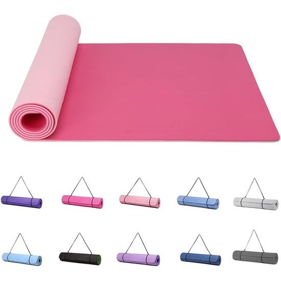 Yogamatten voor dames antislip gestructureerde oppervlakken gymnastiekmat yogamat dik 6 mm met draagriem TPE oefenmat voor yoga pilates gymnastiek (183 x 61 cm)