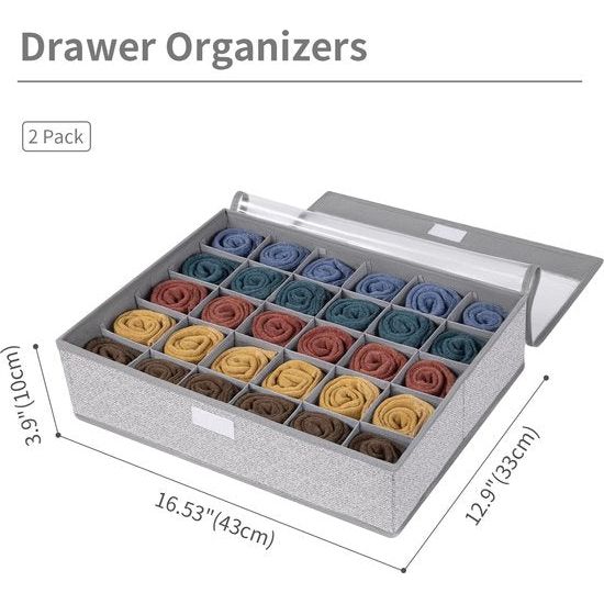 2 stuks opbergdozen, 30 cellen ondergoed, lade, organizer, opbergdoos met deksels, opvouwbare lade-organizer voor sokken, stropdassen en andere accessoires