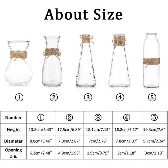 10 stuks heldere glazen bloemenvazen, glazen vazen Bud met touwdesign in verschillende unieke vormen, bloemenvaas middelpunt voor bruiloftsreceptie, bruidsreceptie, babyshower, feest.