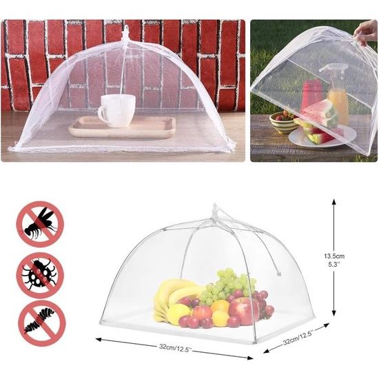 3 stuks vliegenkap, opvouwbare vliegenscherm, afdekhoes, netbescherming, eetscherm, levensmiddelafdekking, tent voor picknick, eten, fruit, BBQ (wit, 32 x 32 x 19 cm)