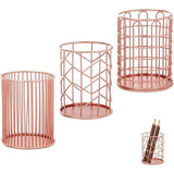 3 stuks roségouden penhouders, pennenhouder, holle make-up-opbergdoos, pennenhouder, organizer, voor make-up-borstelhouder, pennenkoker, kantoor, thuis, 3 stijlen