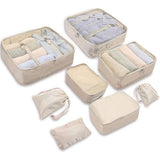 Set van 8 kofferorganizers Beige - met make-uptasje - inpaktassen - inpakblokjes - reisorganizer en kledingtassen voor op reis