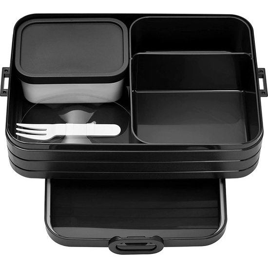 Lunchbox – broodtrommel met vakken, geschikt voor maximaal 4 van 8 boterhammen, TPE/pp/abs, 0 mm black Edition, 1500 ml