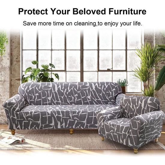 Bankhoes 4-zits elastische stretch spandex bankhoes antislip wasbare bankbeschermer bankhoes voor bank met armleuning, as witte lijn