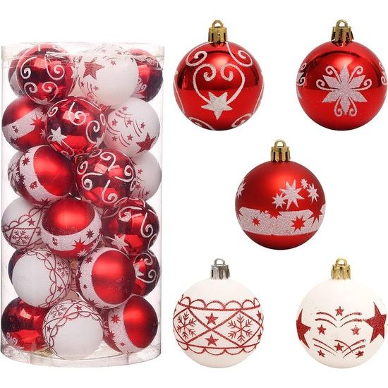 30 stuks 6 cm onbreekbaar rood wit kerstboom kerstballen voor feest bruiloft kerstvakantie