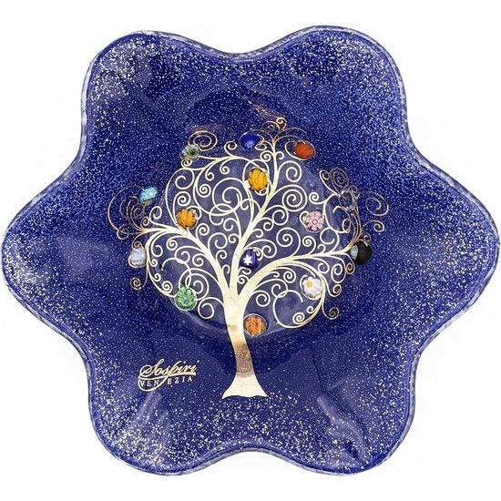Venezia Schaal Bord Decoratie Opbergschaal Boom des Leven Murano-glas versierd met murrines en bladgoud cadeau-idee Handgemaakt Made Italy (cm13x13)