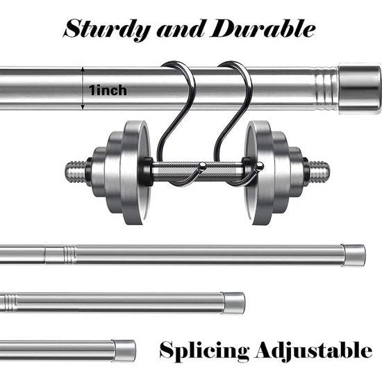 Gordijnstangen met kapknoppen, 76-157 cm, zilveren gordijnroede (zilveren eindkappen) met houders, beslagset, raamstangen voor woonkamer en buiten