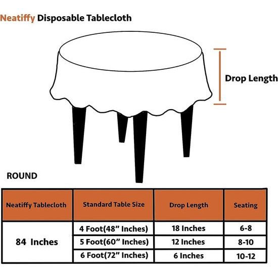 Plastic wegwerptafelkleden 84 inch, 6 stuks, tafelkleed voor ronde tafels van 84 inch, wit
