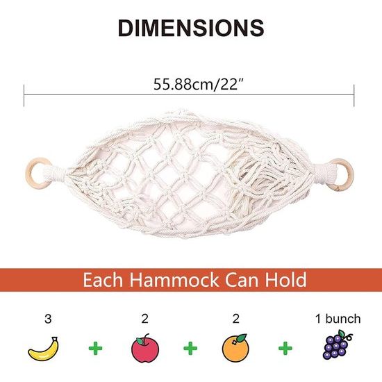 Hangende fruitmand, 3 verpakkingen macramé fruitmanden om onder de kast te hangen met 6 stuks voor macramé, fruitmand, hangmat, onderkast en keuken.