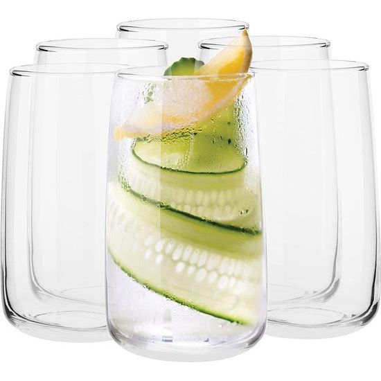 Longdrinkglazen Tumbler Waterglazen Glas Sapglazen Drinkglazen Long Drink Highball Cocktailglas | Vaatwasmachinebestendig | Verzameling Emma | 480 ml | Set van 6