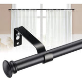 Curtain Pole, 71-157 cm Curtain Rod with Tea Cup Lid Brackets, Stainless Steel Fittings Set, 16 mm Diameter Curtain Rod, Adjustable Decorative for Bedroom/Matte Black