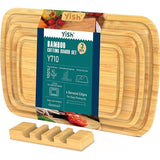 Snijplank, houten plank, plankje, bamboe, keuken: YISH bamboe, snijplank, ontbijtplankje, hout, met sapgoot, houten plank, grote massieve keukenplank, snijplanken, set van 3, 38 x 25 cm, 33 x 20 cm, 25 x 15 cm