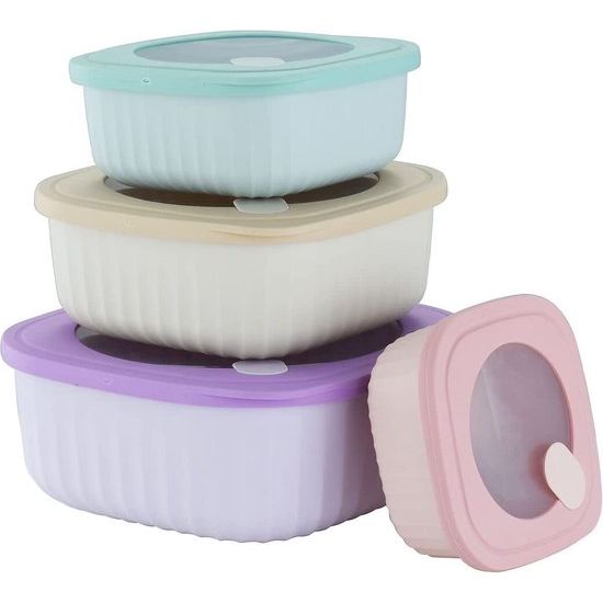 Set van 4 voedselbewaardozen met deksel Set van plastic opbergdozen Luchtdichte plastic kommen met deksel BPA-vrij Tupperware-set voor in de vriezer Magnetron Vaatwasmachinebestendig