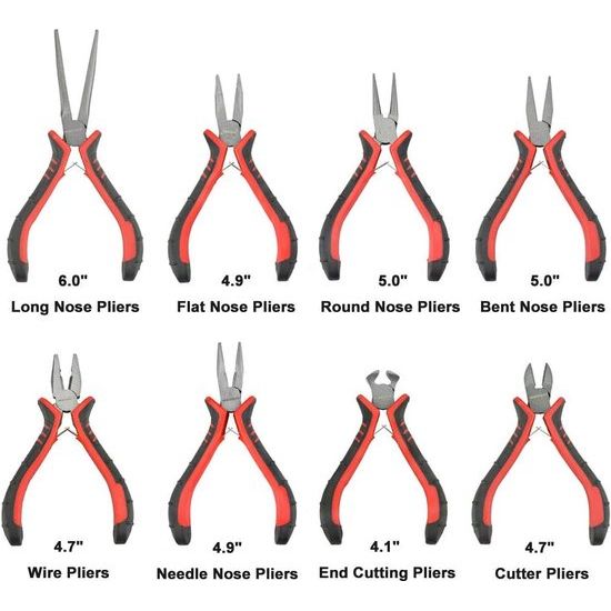 Set voor het maken van sieraden 8-delige tang met houten pallet NEWACALOX 4,5" mini multitool diagonaal/eindsnede/zijkant/lang/gebogen/plat/neus neustangenset